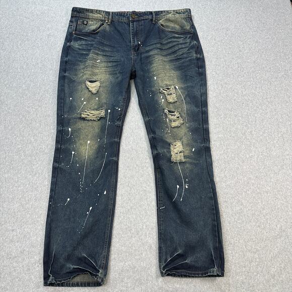 Switch Remarkable Slim Straight Jeans Mens 42/32 Denim Distressed Stonewashed - Picture 1 of 8